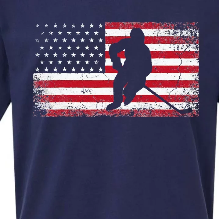 Hockey American Flag 4th Of July Patriotic USA Dad Men Son Sueded Cloud Jersey T-Shirt