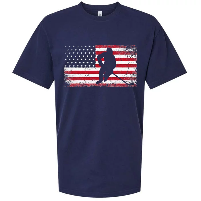 Hockey American Flag 4th Of July Patriotic USA Dad Men Son Sueded Cloud Jersey T-Shirt