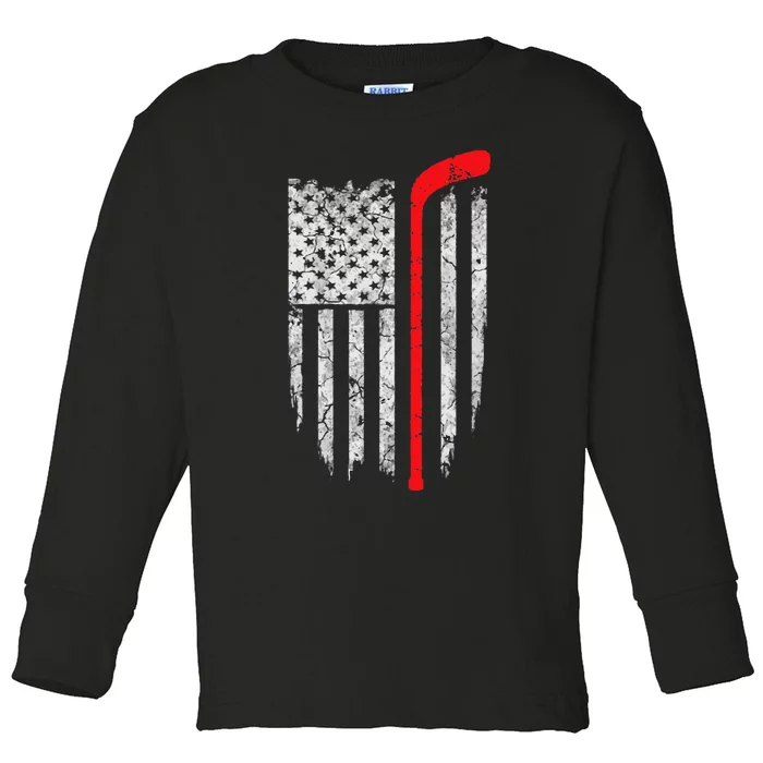 Hockey American Flag Hockey Toddler Long Sleeve Shirt