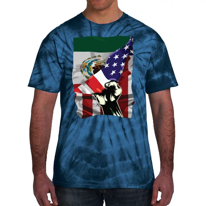 Half American Flag Mexican ROOTS USA Flag Mexico DNA Tie-Dye T-Shirt