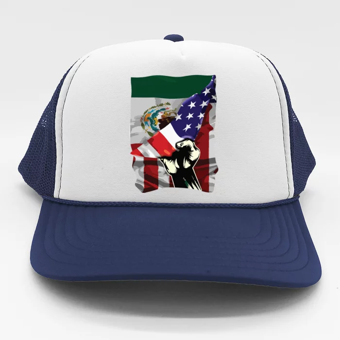 Half American Flag Mexican ROOTS USA Flag Mexico DNA Trucker Hat