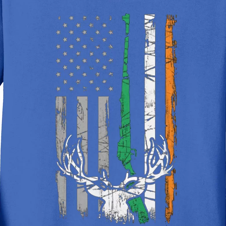 Hunting American Flag Irish St Patricks Day Ireland Usa Gift Kids Long Sleeve Shirt