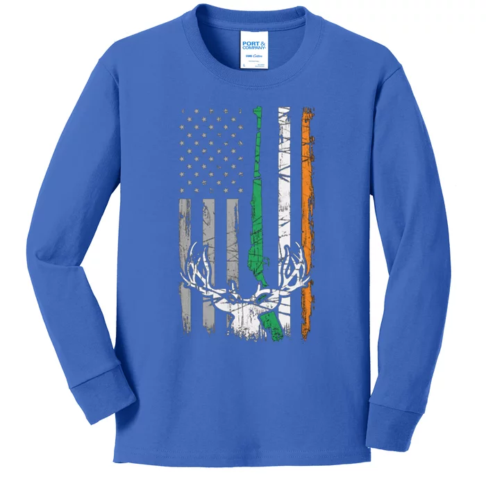 Hunting American Flag Irish St Patricks Day Ireland Usa Gift Kids Long Sleeve Shirt