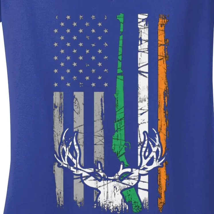 Hunting American Flag Irish St Patricks Day Ireland Usa Gift Women's V-Neck T-Shirt