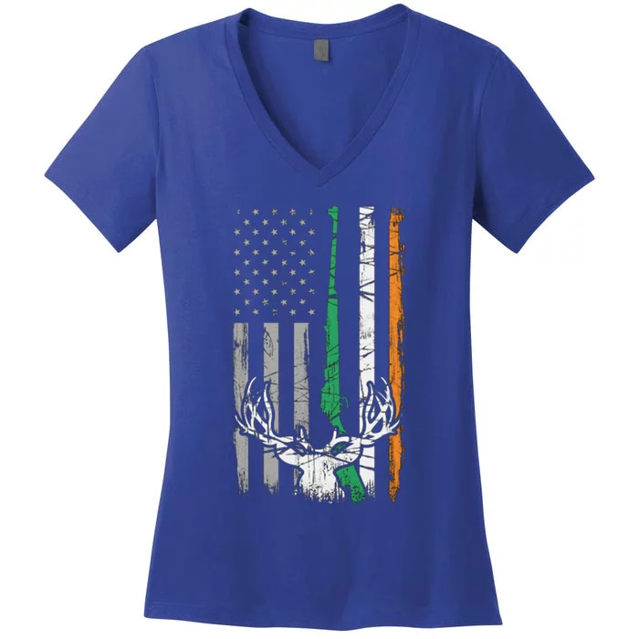 Hunting American Flag Irish St Patricks Day Ireland Usa Gift Women's V-Neck T-Shirt