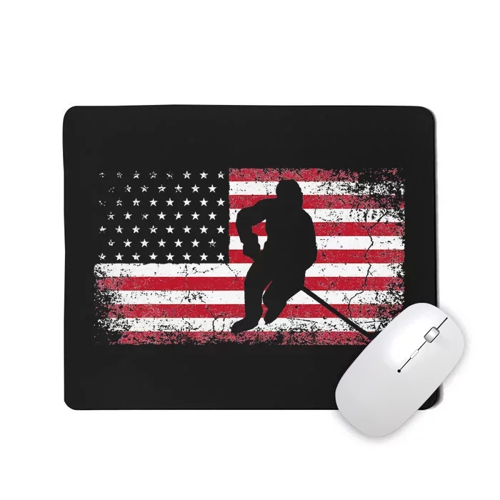 Hockey American Flag 4th of July Patriotic USA Dad Son Mousepad