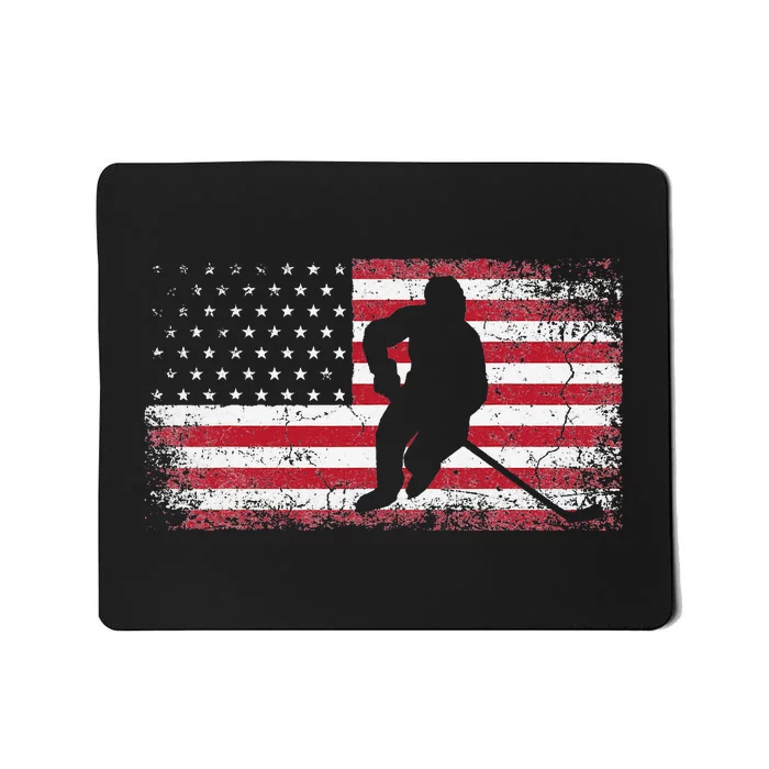 Hockey American Flag 4th of July Patriotic USA Dad Son Mousepad