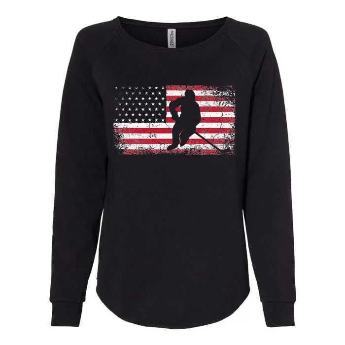 Hockey American Flag 4th of July Patriotic USA Dad Son Womens California Wash Sweatshirt