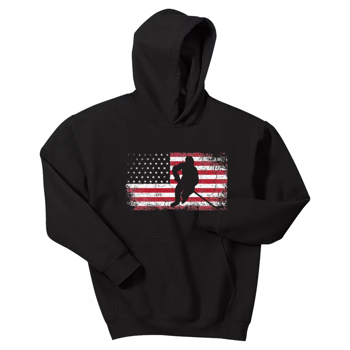 Hockey American Flag 4th of July Patriotic USA Dad Son Kids Hoodie