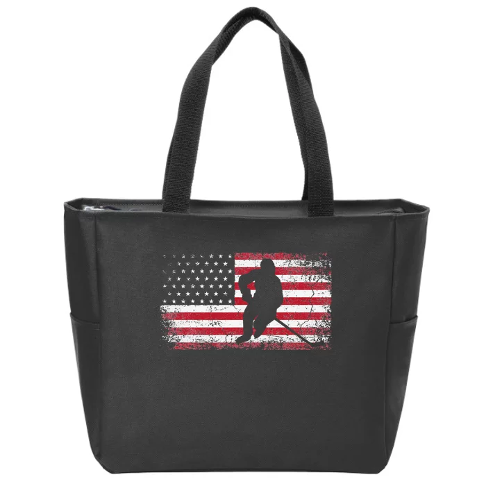 Hockey American Flag 4th of July Patriotic USA Dad Son Zip Tote Bag