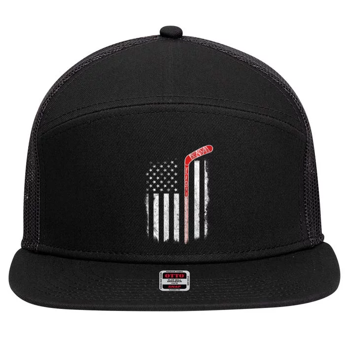 Hockey American Flag  Hockey Flag 7 Panel Mesh Trucker Snapback Hat