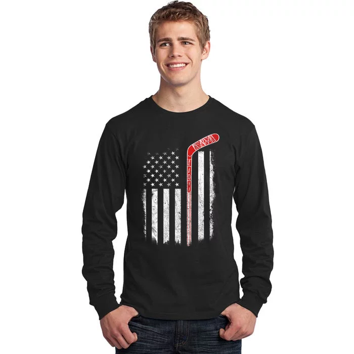 Hockey American Flag  Hockey Flag Tall Long Sleeve T-Shirt