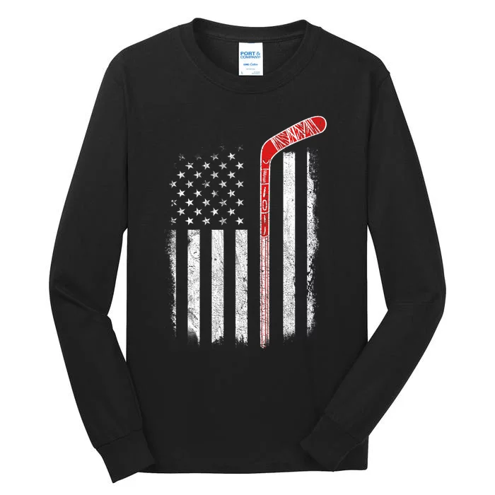 Hockey American Flag  Hockey Flag Tall Long Sleeve T-Shirt