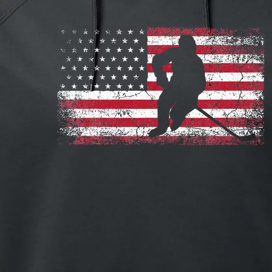 Hockey American Flag 4th Of July Patriotic USA Dad Son Performance Fleece Hoodie