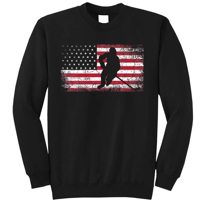 Hockey American Flag 4th Of July Patriotic USA Dad Son Tall Sweatshirt