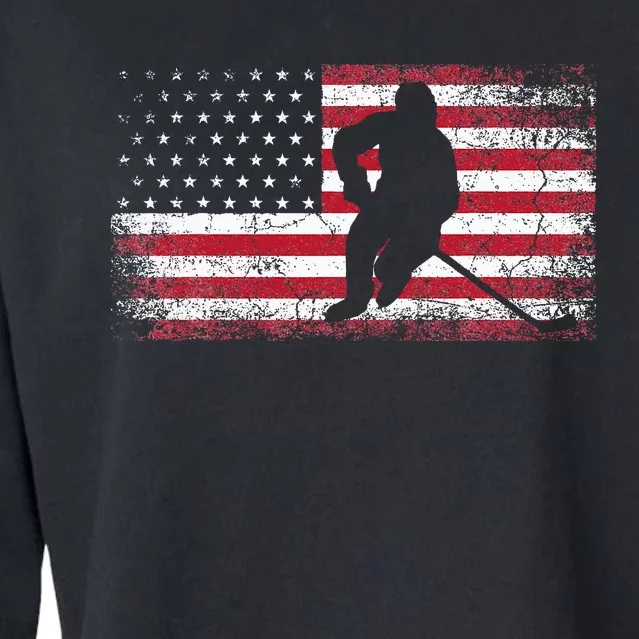 Hockey American Flag 4th Of July Patriotic USA Dad Son Cropped Pullover Crew