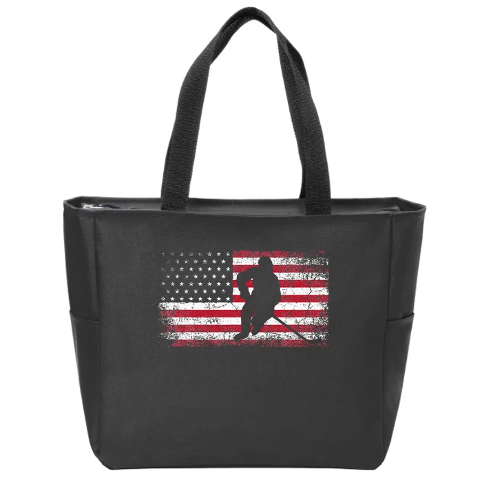 Hockey American Flag 4th Of July Patriotic USA Dad Son Zip Tote Bag