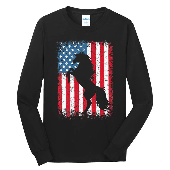 Horse American Flag Usa Tall Long Sleeve T-Shirt