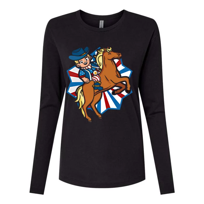 Howdy American Flag Cow Usa Lover Horse Equestrian Gift Womens Cotton Relaxed Long Sleeve T-Shirt