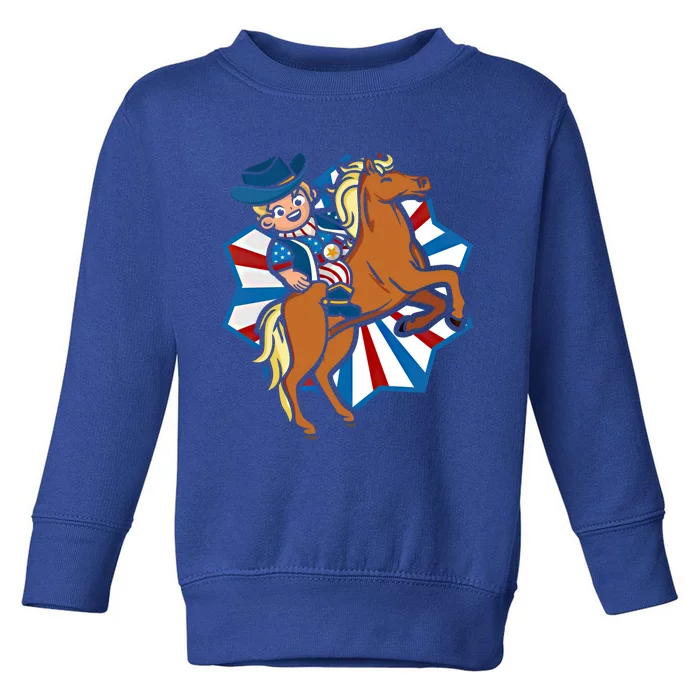 Howdy American Flag Cow Usa Lover Horse Equestrian Gift Toddler Sweatshirt