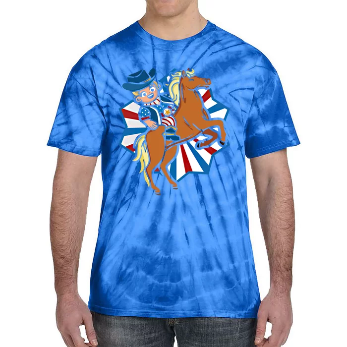 Howdy American Flag Cow Usa Lover Horse Equestrian Gift Tie-Dye T-Shirt