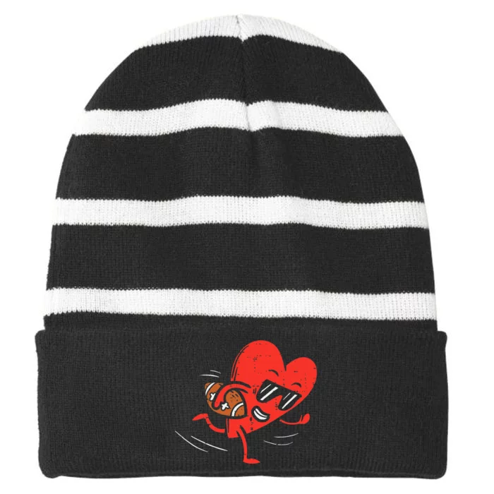 Heart American Football Valentines Day Sports Striped Beanie with Solid Band