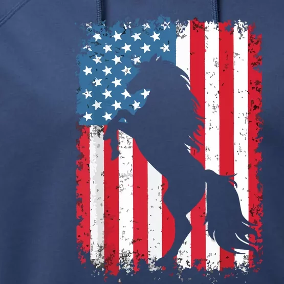 Horse American Flag USA 4th Of July Men Women Boy Girl Performance Fleece Hoodie