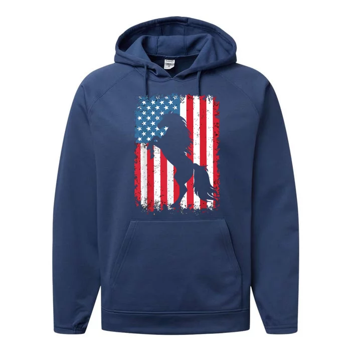 Horse American Flag USA 4th Of July Men Women Boy Girl Performance Fleece Hoodie