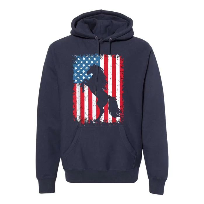 Horse American Flag USA 4th Of July Men Women Boy Girl Premium Hoodie