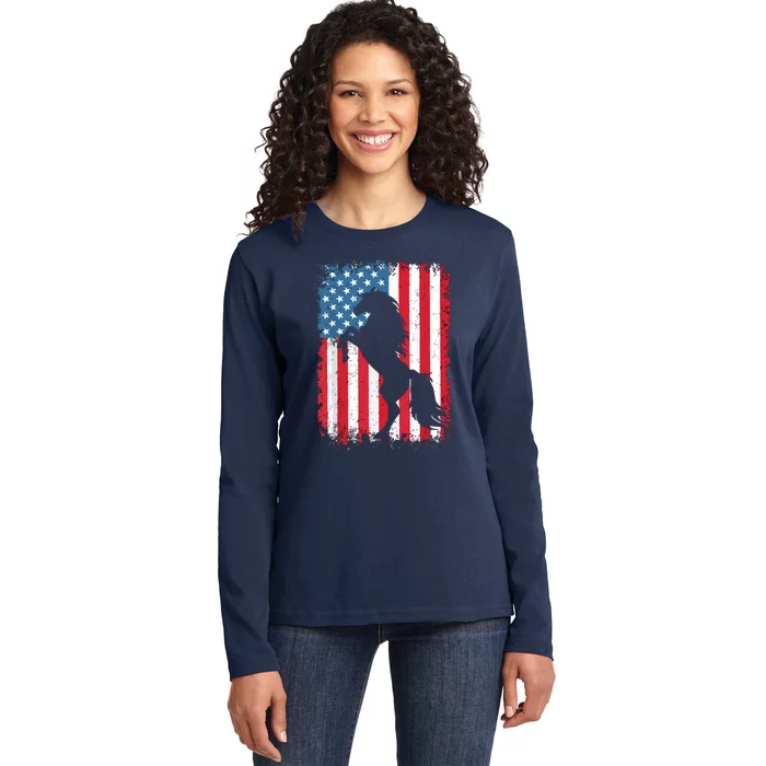 Horse American Flag USA 4th Of July Men Women Boy Girl Ladies Long Sleeve Shirt