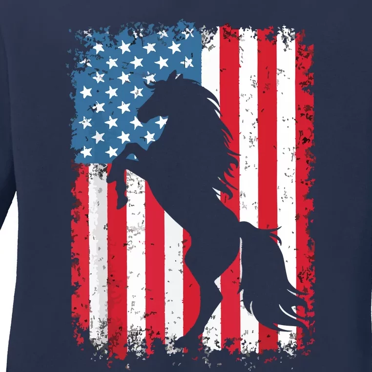 Horse American Flag USA 4th Of July Men Women Boy Girl Ladies Long Sleeve Shirt