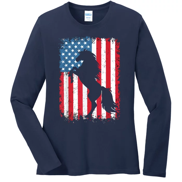 Horse American Flag USA 4th Of July Men Women Boy Girl Ladies Long Sleeve Shirt