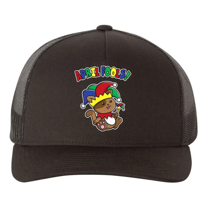 Happy April Fool's Day Funny Cute Cat Jester Prankster Yupoong Adult 5-Panel Trucker Hat