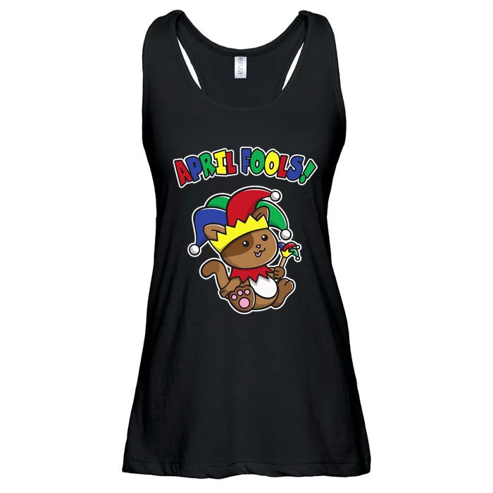 Happy April Fool's Day Funny Cute Cat Jester Prankster Ladies Essential Flowy Tank