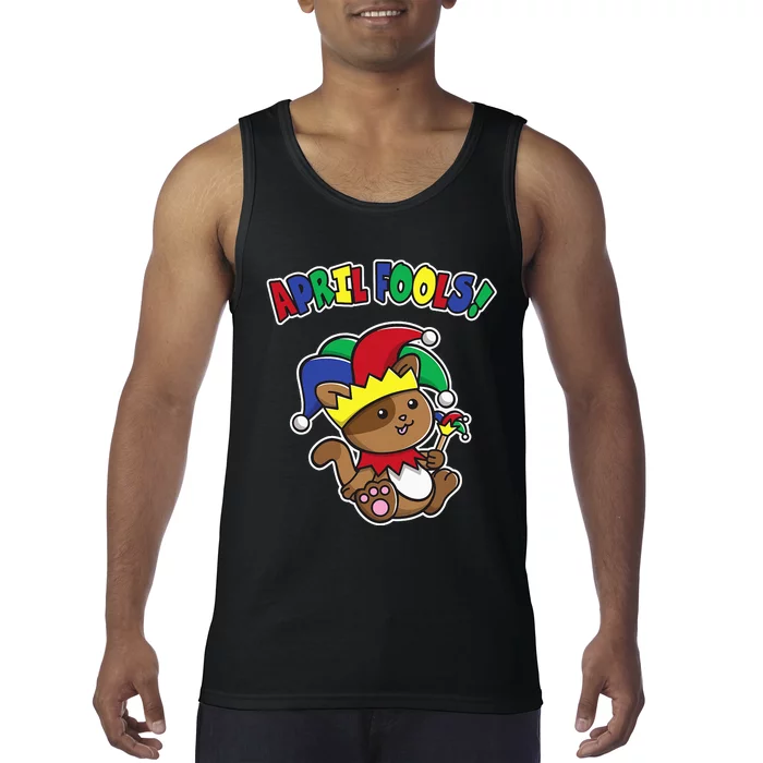 Happy April Fool's Day Funny Cute Cat Jester Prankster Tank Top