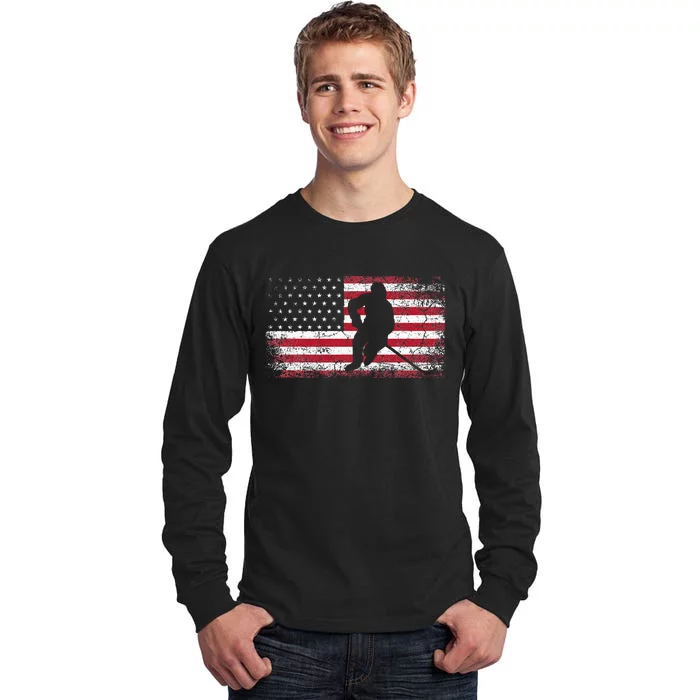 Hockey American Flag Tall Long Sleeve T-Shirt