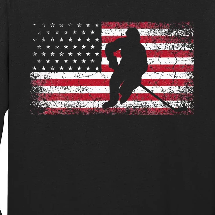 Hockey American Flag Tall Long Sleeve T-Shirt