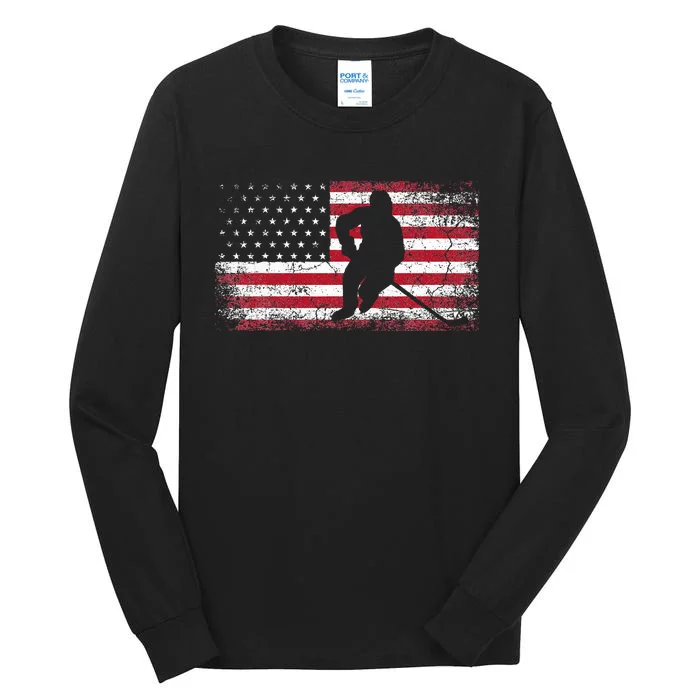 Hockey American Flag Tall Long Sleeve T-Shirt