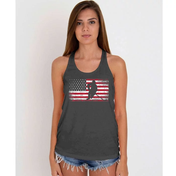 Hockey American Flag 4th Of July Patriotic USA Dad Men Son Women's Knotted Racerback Tank