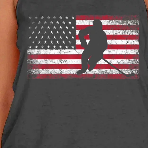 Hockey American Flag 4th Of July Patriotic USA Dad Men Son Women's Knotted Racerback Tank