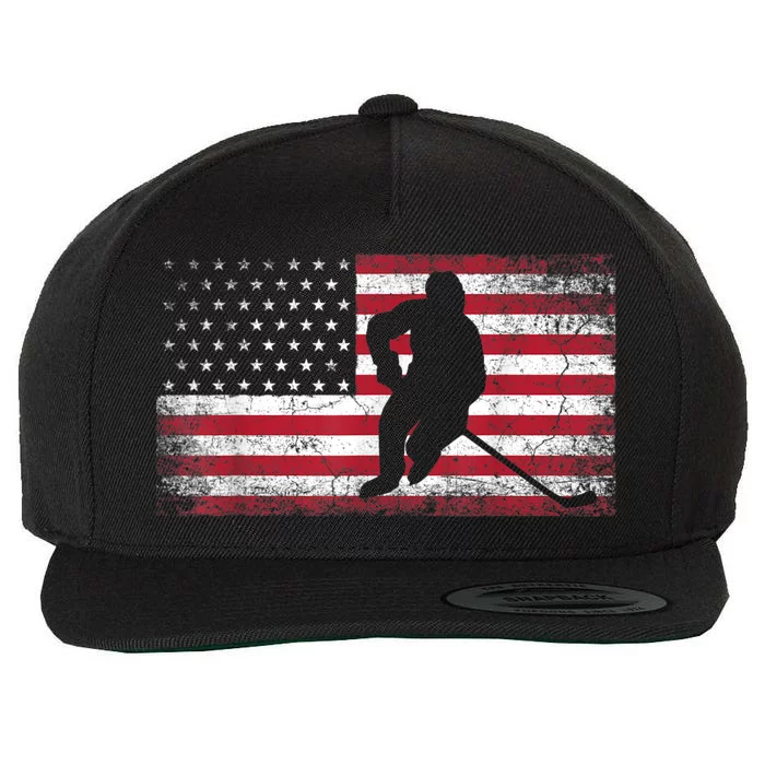 Hockey American Flag 4th Of July Patriotic USA Dad Men Son Wool Snapback Cap