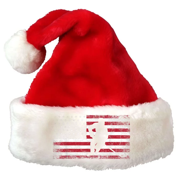 Hockey American Flag 4th Of July Patriotic USA Dad Men Son Premium Christmas Santa Hat