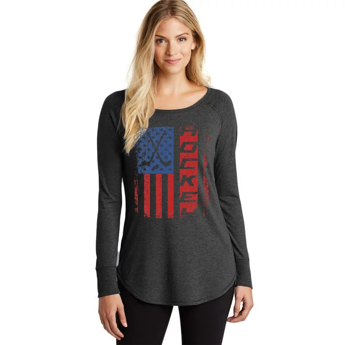 Hockey American Flag Patriotic 4th Of July Hockey Women's Perfect Tri Tunic Long Sleeve Shirt