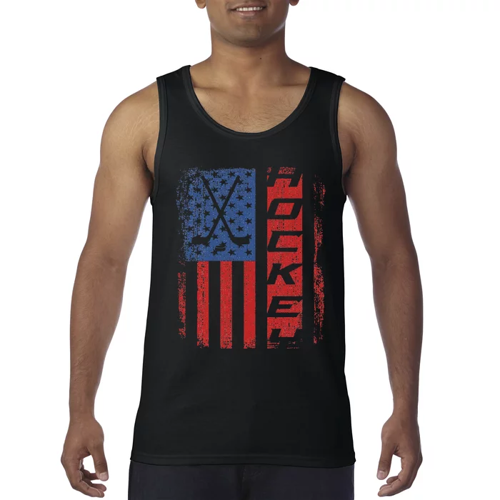 Hockey American Flag Patriotic 4th Of July Hockey Tank Top