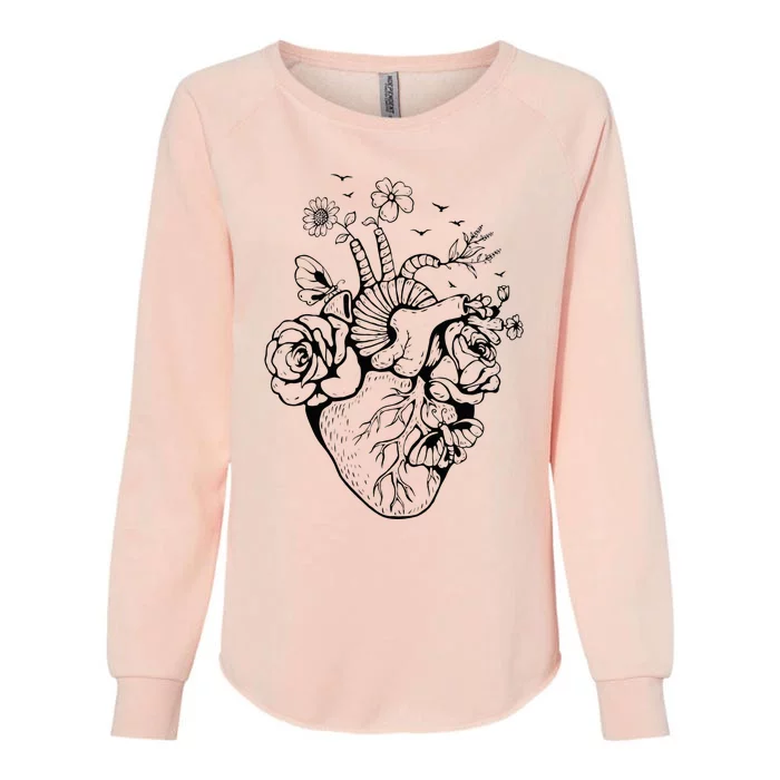 Heart Anatomy Flowers Funny Anatomical Heart And Human Womens California Wash Sweatshirt