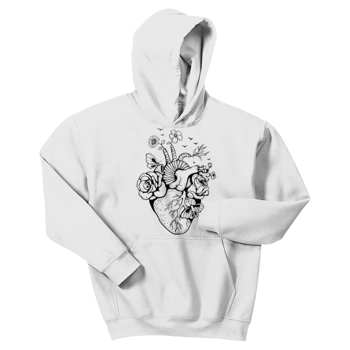 Heart Anatomy Flowers Funny Anatomical Heart And Human Kids Hoodie