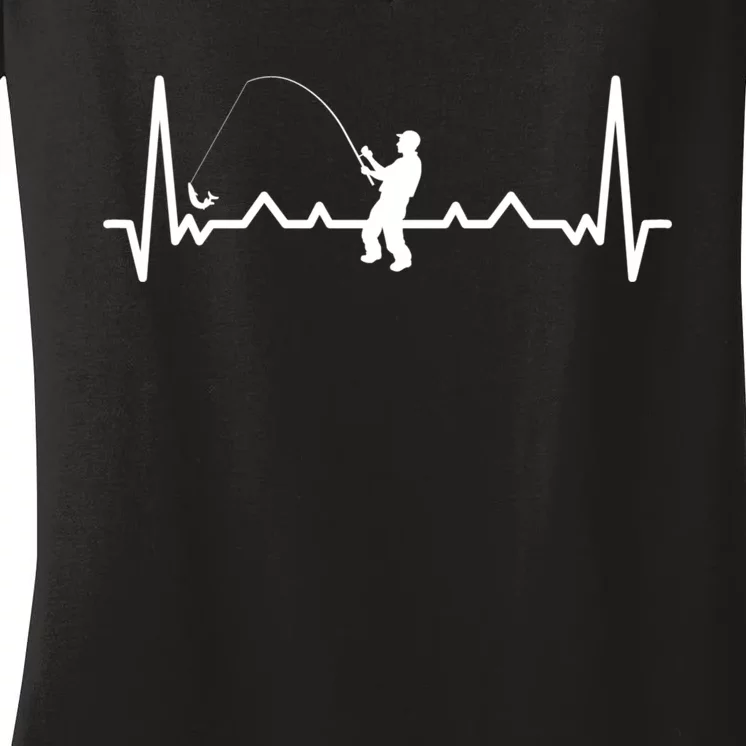 Heartbeat Angler Fishing Women's V-Neck T-Shirt