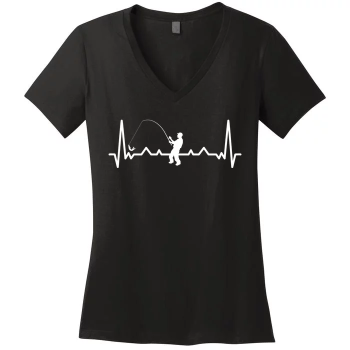 Heartbeat Angler Fishing Women's V-Neck T-Shirt