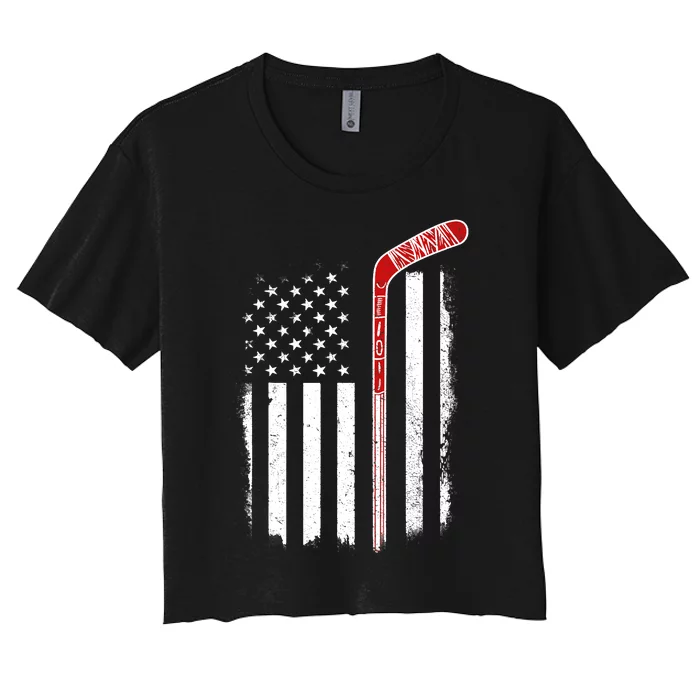 Hockey American Flag Hockey Flag Women's Crop Top Tee