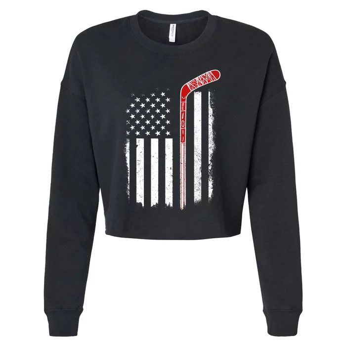 Hockey American Flag Hockey Flag Cropped Pullover Crew